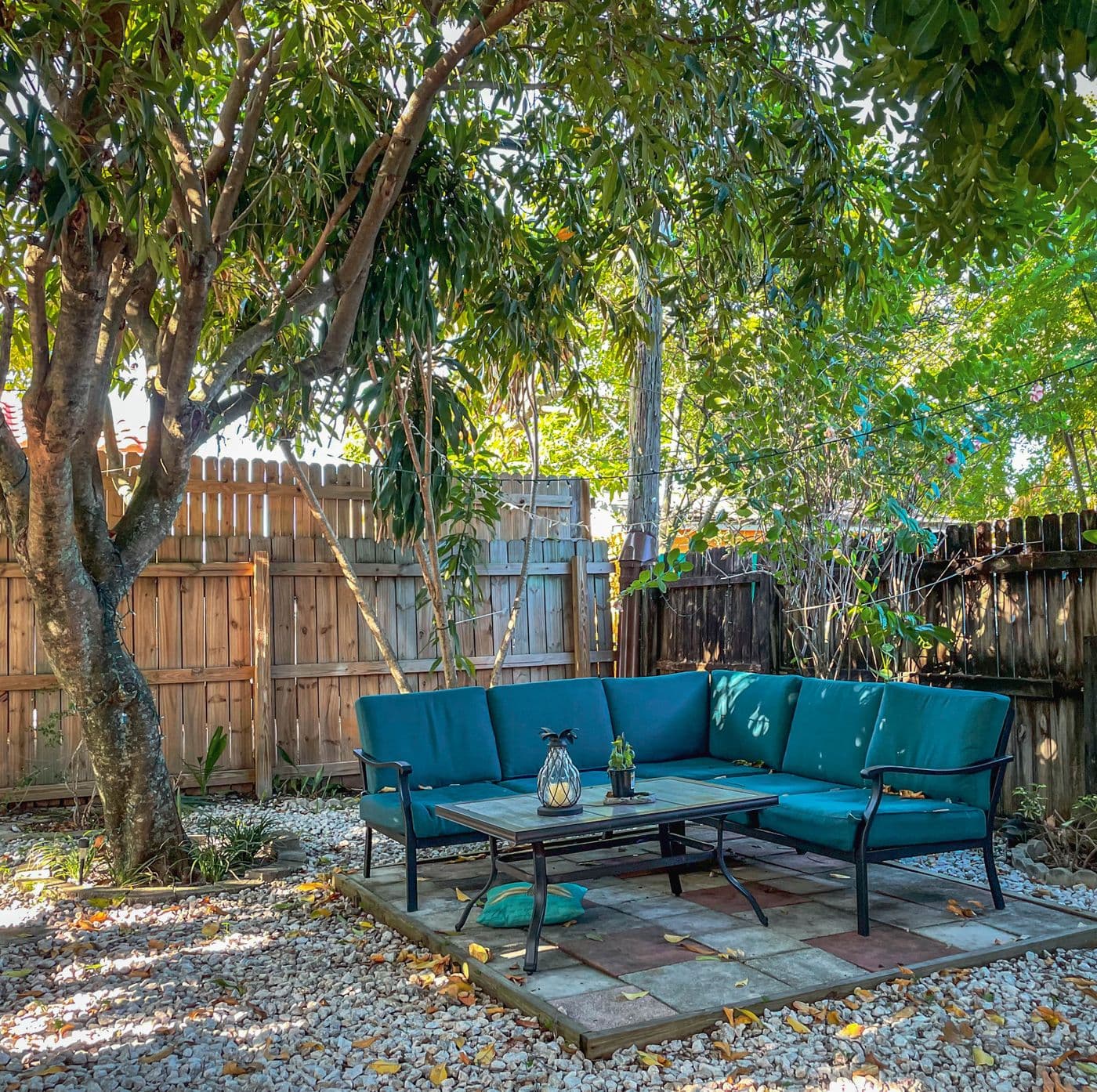 Finished courtyard garden with seating and planting